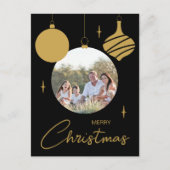 メリークリスマスファミリーフォトブラック&金ゴールド シーズンポストカード (正面)