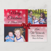 メリークリスマスファミリーフォトブルゴーニュ弓 シーズンポストカード (正面)
