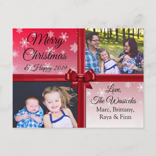 メリークリスマスファミリーフォトブルゴーニュ弓 シーズンポストカード (正面)