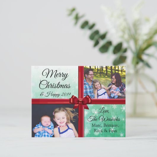 メリークリスマスファミリーフォトブルゴーニュ弓 シーズンポストカード (スタンド正面)