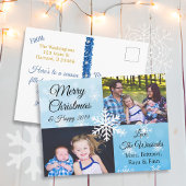 メリークリスマスファミリーフォトブルースノーフレーク シーズンポストカード