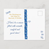 メリークリスマスファミリーフォトブルースノーフレーク シーズンポストカード (裏面)