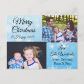 メリークリスマスファミリーフォトブルースノーフレーク シーズンポストカード (正面)