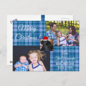 メリークリスマスファミリーフォトブループレイドポストカード シーズンポストカード (正面/裏面)