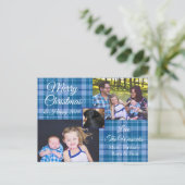 メリークリスマスファミリーフォトブループレイドポストカード シーズンポストカード (スタンド正面)