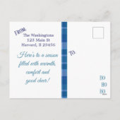 メリークリスマスファミリーフォトブループレイドポストカード シーズンポストカード (裏面)