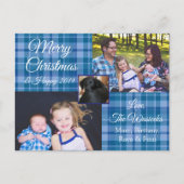 メリークリスマスファミリーフォトブループレイドポストカード シーズンポストカード (正面)
