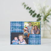 メリークリスマスファミリーフォトブループレイドポストカード シーズンポストカード (スタンド正面)