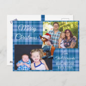 メリークリスマスファミリーフォトブループレイドポストカード シーズンポストカード (正面/裏面)