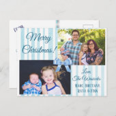 メリークリスマスファミリーフォトブルーボウ葉書 シーズンポストカード (正面/裏面)