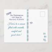 メリークリスマスファミリーフォトブルーボウ葉書 シーズンポストカード (裏面)