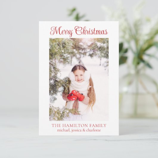 メリークリスマスファミリーフォトホリデーカード サンキューカード (スタンド正面)
