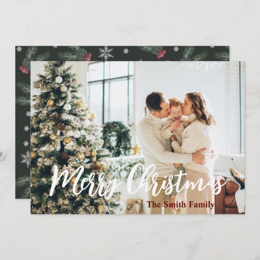 メリークリスマスファミリーフォトホリデーモダンカード 招待状 (正面/裏面)