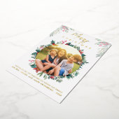 メリークリスマスファミリーフォトボタニカル 箔シーズンカード (回転した状態)