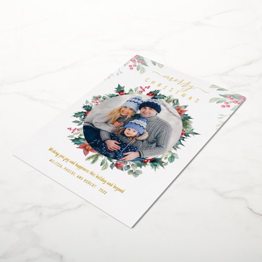 メリークリスマスファミリーフォトミスタントー金ゴールド 箔シーズンカード (回転した状態)