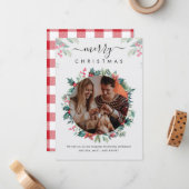 メリークリスマスファミリーフォトミストレトーボタニカル ノートカード (正面/裏面インサイチュ)