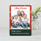 メリークリスマスファミリーフォトレッドエレガント金ゴールド シーズンカード (スタンド正面)