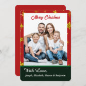メリークリスマスファミリーフォトレッドエレガント金ゴールド シーズンカード (正面/裏面)
