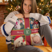 メリークリスマスファミリーフォトレッドグリーンモノグラム クッション