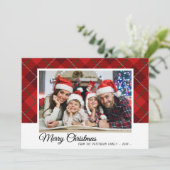 メリークリスマスファミリーフォトレッドタータンチェックスタイル カード (スタンド正面)