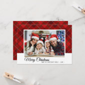 メリークリスマスファミリーフォトレッドタータンチェックスタイル カード (正面/裏面インサイチュ)