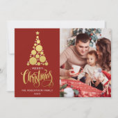 メリークリスマスファミリーフォトレッドホリデーカード シーズンカード (正面)