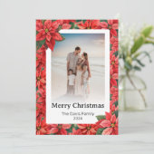 メリークリスマスファミリーフォトレッドポインセチア花 シーズンカード (スタンド正面)