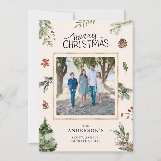 メリークリスマスファミリーフォトワイルドフォーレストカード 招待状 (正面)