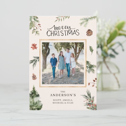 メリークリスマスファミリーフォトワイルドフォーレストカード 招待状 (スタンド正面)