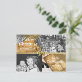 メリークリスマスファミリーフォト金ゴールドボウミュージカルノート シーズンポストカード (スタンド正面)