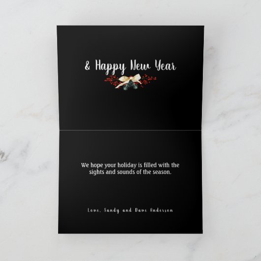 メリークリスマスファミリーフォト金ゴールド幾何学模様 シーズンカード (内部)