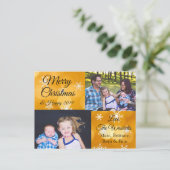 メリークリスマスファミリーフォト金ゴールド雪 シーズンポストカード (スタンド正面)