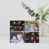 メリークリスマスファミリーフォト金ゴールド雪 シーズンポストカード (スタンド正面)