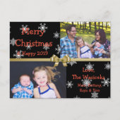 メリークリスマスファミリーフォト金ゴールド雪 シーズンポストカード (正面)