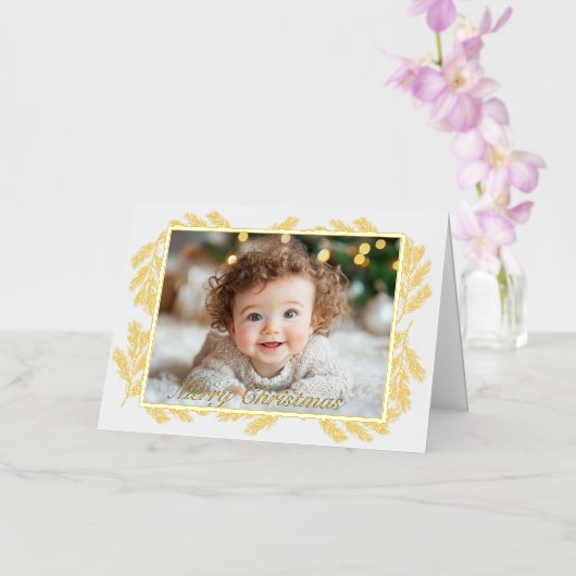 メリークリスマスファミリーフォト金ゴールド 箔シーズンカード (蘭)