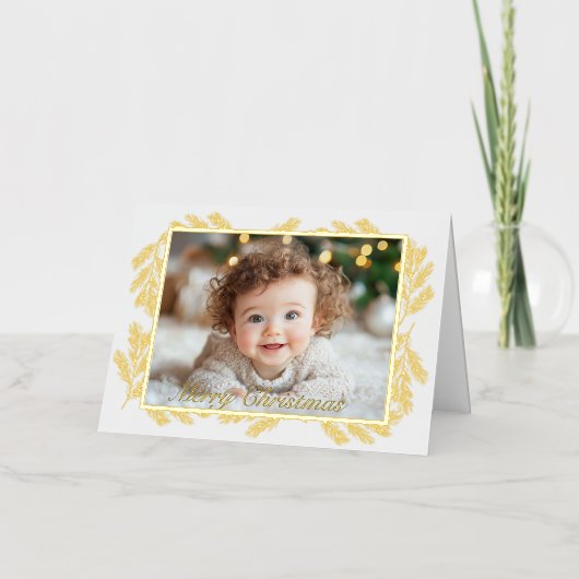 メリークリスマスファミリーフォト金ゴールド 箔シーズンカード (正面)