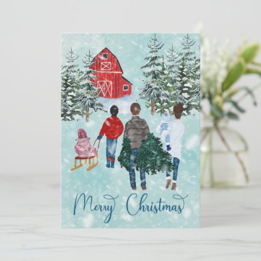 メリークリスマスファミリーホリデーグリーティングカード シーズンカード (スタンド正面)