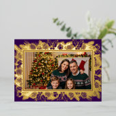 メリークリスマスファミリーポートレートパープル金ゴールド 箔シーズンカード (立ち正面)