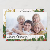 メリークリスマスファミリーポートレート金ゴールドグリッター写真 シーズンカード (正面/裏面)