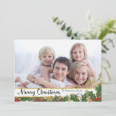 メリークリスマスファミリーポートレート金ゴールドグリッター写真 シーズンカード (スタンド正面)