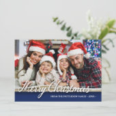 メリークリスマスファミリーモダンフォトブスタイリッシュルー カード (スタンド正面)