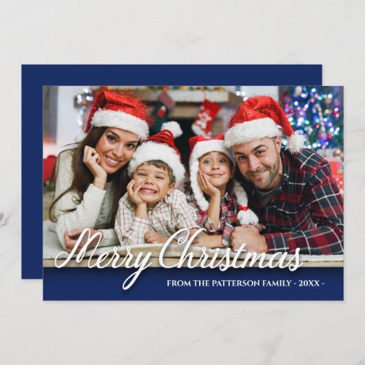 メリークリスマスファミリーモダンフォトブスタイリッシュルー カード (正面/裏面)