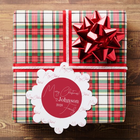 メリークリスマスファミリーモダンレッド オーナメントカード (インサイチュ (ギフト))