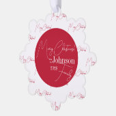 メリークリスマスファミリーモダンレッド オーナメントカード (左)