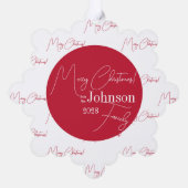 メリークリスマスファミリーモダンレッド オーナメントカード (裏面)