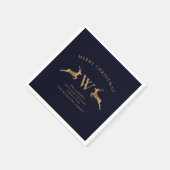 メリークリスマスファミリーモノグラム金ゴールドディアネイビー スタンダードカクテルナプキン (角)