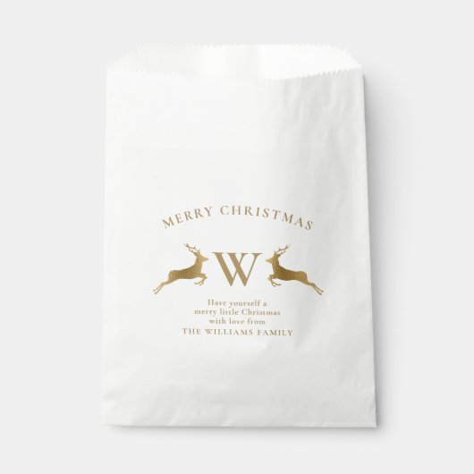 メリークリスマスファミリーモノグラム金ゴールド鹿 フェイバーバッグ (正面)