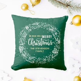 メリークリスマスファミリーリースグリーン クッション