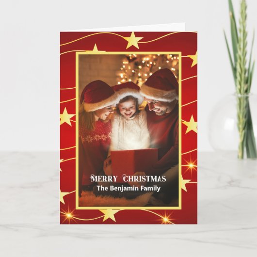 メリークリスマスファミリー写真エレガント赤 カード (正面)