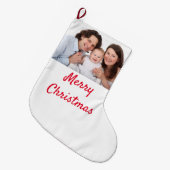 メリークリスマスファミリー写真テンプレートトレンディー ラージクリスマスストッキング (正面 (吊り時))